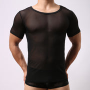 Gay Men's Full Transparent Mesh Men's Short Sleeved T-shirt