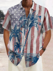 Men's Loose-fit Relaxed Relaxed Vacation Palm Tree Flag Shirt