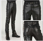 Men's Leather Pants Motorcycle Leather Stitching PU Trousers