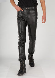 Men's Leather Pants Motorcycle Leather Stitching PU Trousers