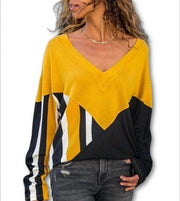 Stitching V-neck Long Sleeve Loose Plus Size Women's Clothing