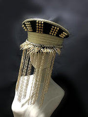 Handsome Punk Golden Rivets Metal Hat Fringe Decoration Punk Bar DJ Performance Singer