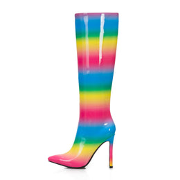 Gay Pride Stiletto High Boots, Rainbow Boots, Plus Size Women's Shoes