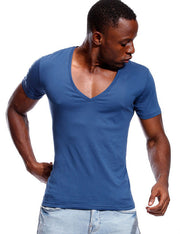 Gay Men's Slim Fit, Muscle Fit, Deep V Neck T Shirt For Men Low Cut Wide Vee Tee Male