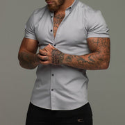 Muscle Fit Shirt, Lapel Shirt Stretch Thin Solid Color Athleisure Cardigan