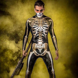 Halloween Skeleton Skull Digital Print Skinny Jumpsuit