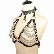 Handsome Lady Studded Punk Collar Belt Nightclub Sexy Metal Chain Strap Punk PU Harness