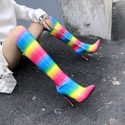 Gay Pride Stiletto High Boots, Rainbow Boots, Plus Size Women's Shoes