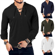 V Neck Outdoor  Loose Shirt Men Hooded T-Shirt