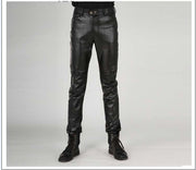 Men's Leather Pants Motorcycle Leather Stitching PU Trousers