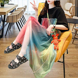 Rainbow Short-sleeved T-shirt Dress Women's Summer Dress Plus Size Mid-length