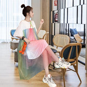 Rainbow Short-sleeved T-shirt Dress Women's Summer Dress Plus Size Mid-length