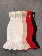 Rhinestone Waist-tight Hip Lotus Leaf Fishtail Gown