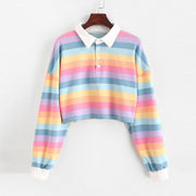 Gay Pride Polo Shirt Women Sweatshirt Long Sleeve Rainbow Color Ladies Hoodies With Button Striped Korean Style Sweatshirt Women