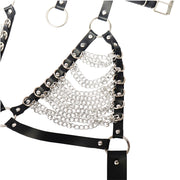 Handsome Lady Studded Punk Collar Belt Nightclub Sexy Metal Chain Strap Punk PU Harness