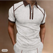 Gay Men's Muscle Fit, Slim Fit, Summer New Men Polo Shirt Short Sleeve Color Matching Zipper T-Shirt Top