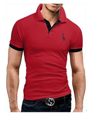 Mens Polo Shirt Short Sleeve Fashion Casual Slim Deer Embroidery Shirt