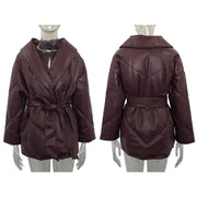 Loose Leather Winter Coat - Women's