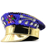 Leather Rhinestone All-match Diamond Crown Navy Hat