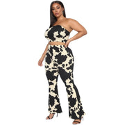 Spring Fat Ladies Plus Size Two-piece Suit Top Pants Set