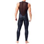 Men's Wild Patent Leather And Mesh Panel Bodysuit