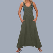 Womens Loose Jumpsuits Harem Pants Wide Leg Pants Sleeveless Pockets Bib Jumpsuit Siamese Trousers For Ladies Large Size S-2XL