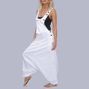Womens Loose Jumpsuits Harem Pants Wide Leg Pants Sleeveless Pockets Bib Jumpsuit Siamese Trousers For Ladies Large Size S-2XL