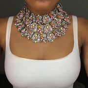 Exaggerated Style Dress Decorated With Multi-layer Rhinestone Necklace