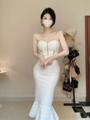 Rhinestone Waist-tight Hip Lotus Leaf Fishtail Gown