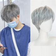 Cool Japanese Ice Blue Grey Men's Wig Cover
