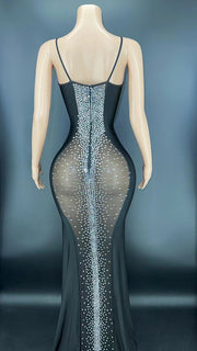 Drag Queen Dress, Drag Queen Gown, Drag Queen Outfit, Drag Queen Clothing, Women's Rhinestone Fringe Mesh Stretch Slim Dress