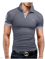 Mens Polo Shirt Short Sleeve Fashion Casual Slim Deer Embroidery Shirt