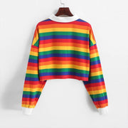 Gay Pride Polo Shirt Women Sweatshirt Long Sleeve Rainbow Color Ladies Hoodies With Button Striped Korean Style Sweatshirt Women