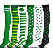 Irish Festival Green Trefoil Stockings Over the Knee Socks St Patrick's Day Party Striped Socks