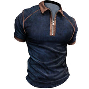 Gay Men's Muscle Fit, Slim Fit, Summer New Men Polo Shirt Short Sleeve Color Matching Zipper T-Shirt Top