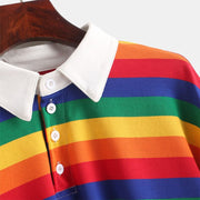 Gay Pride Polo Shirt Women Sweatshirt Long Sleeve Rainbow Color Ladies Hoodies With Button Striped Korean Style Sweatshirt Women