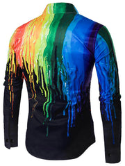 Rainbow Hidden Button Gay Pride Paint Splatter Shirt