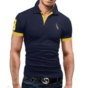Mens Polo Shirt Short Sleeve Fashion Casual Slim Deer Embroidery Shirt