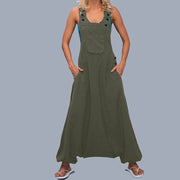 Womens Loose Jumpsuits Harem Pants Wide Leg Pants Sleeveless Pockets Bib Jumpsuit Siamese Trousers For Ladies Large Size S-2XL
