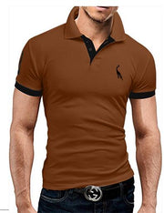 Mens Polo Shirt Short Sleeve Fashion Casual Slim Deer Embroidery Shirt