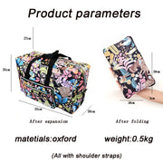 Foldable Travel Bag Women Large Capacity Portable Shoulder Duffle Bag Cartoon Printing Waterproof Weekend Luggage Tote