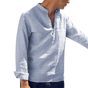 Helisopus New Fashion Spring Summer Casual Men's Shirt Cotton Long Sleeve Striped Slim Fit Stand Collar Shirts S-5XL