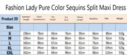 Fashion Lady Pure Color Sequins Split Maxi Dress