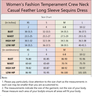 Women's Fashion Temperament Crew Neck Casual Feather Long Sleeve Sequins Dress