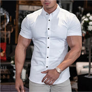 Men's Fashion Slim Solid Color Cardigan Short Sleeve Shirt