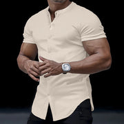 Gay Men's Muscle Fit Shirt, Men's Henley Stand Collar Solid Color Shirt