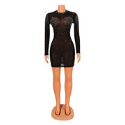 Women's Mesh Rhinestone Long-sleeved Dress