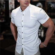 Men's Fashion Slim Solid Color Cardigan Short Sleeve Shirt