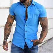 Men's Fashion Slim Solid Color Cardigan Short Sleeve Shirt