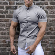 Men's Fashion Slim Solid Color Cardigan Short Sleeve Shirt